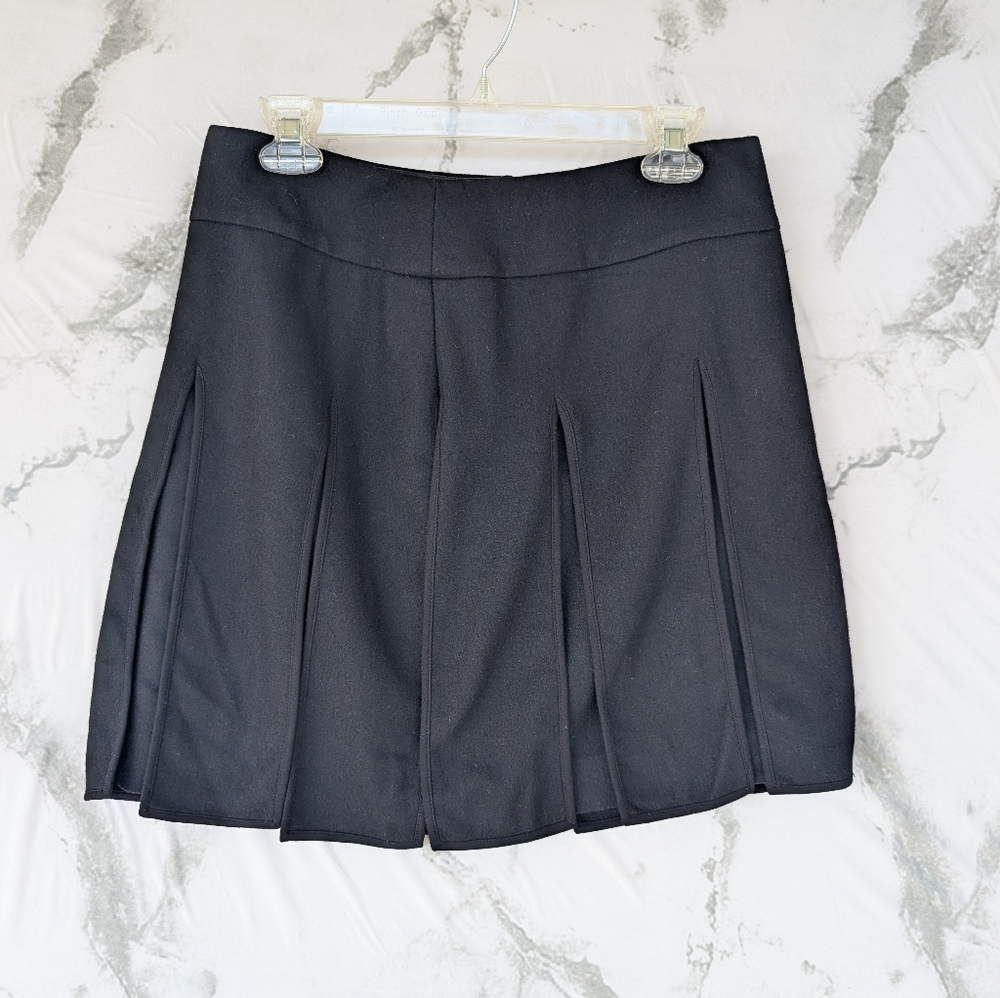 Carlisle Womens Black Wool Blend Panel Pleated Midi Skirt Size 4 Office